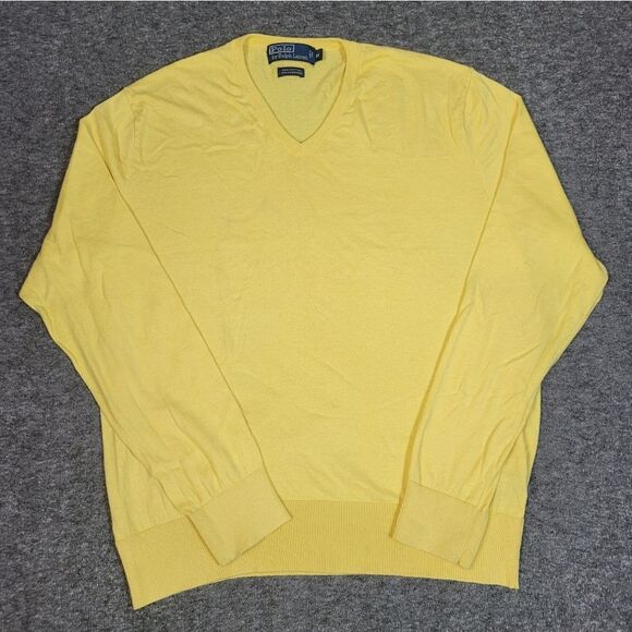 Vtg 90's Polo Ralph Lauren Men's Sweater Size M Yellow Cashmere V-Neck Pony Less - Picture 1 of 8